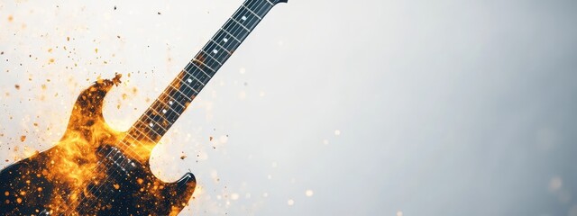 guitar rock music electric fire metal hardrock black background roll. instrument guitar rock music heavy flame red white hard poster blues band isolated party jazz vector smoke festival concert string