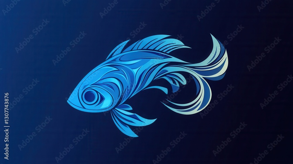 Poster creative abstract fish logo design featuring cool blue tones and wave patterns suitable for various 