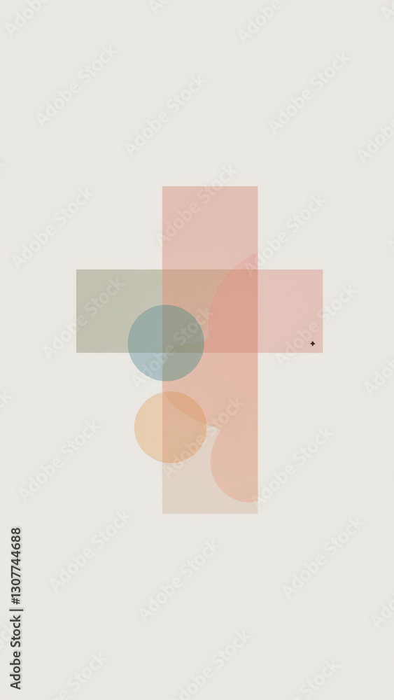Poster christian symbol with a cross and circles, abstract design on gray background.