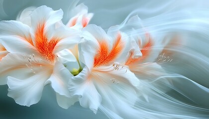 White flowers with orange centers, blurred background.