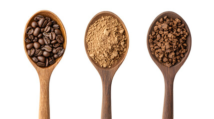 Pile powder, instant coffee scattered on white or transparent background, top view