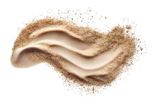 Sand scatter isolated on white or transparent background, texture, clipping, top view