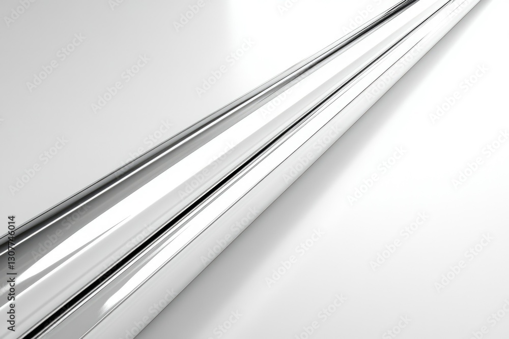 Poster a close-up view of two gleaming chrome pipes, reflecting light intensely.
