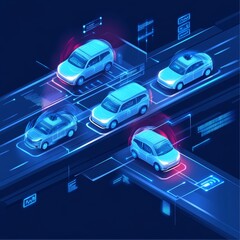 Naklejka premium High-tech cars on the road. 3d isometric vector illustration.