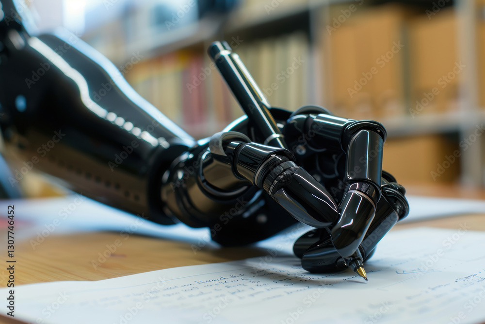 Poster advanced prosthetic arm demonstrating precision in writing for innovative design concepts