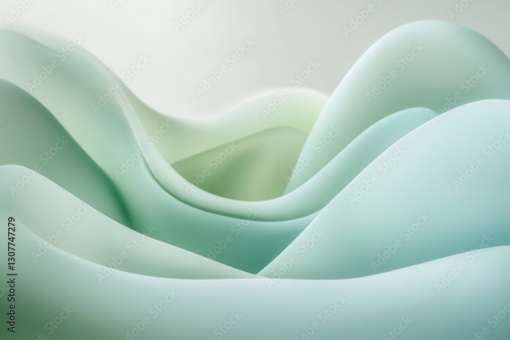 Poster Abstract calmness in flowing pastel green and blue shapes creating a serene visual experience for relaxation and creativity Generative AI