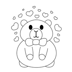 Cute Capybara with small hearts in black and white