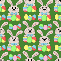 Seamless pattern with Cute Easter Rabbit with egg