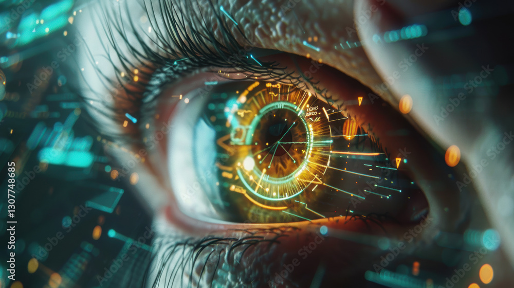 Aufkleber futuristic ai-driven eye scan analysis hologram for early cataract detection
