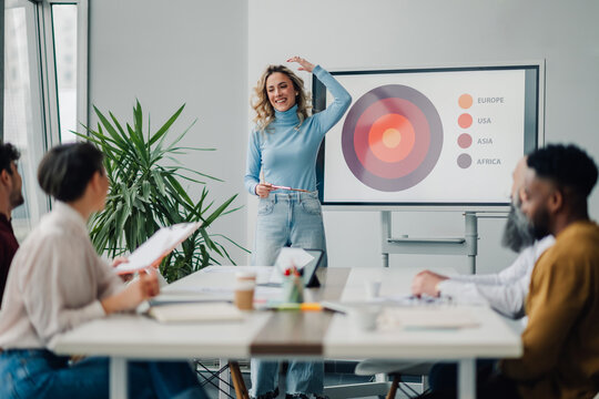 Project manager leading presentation during office meeting