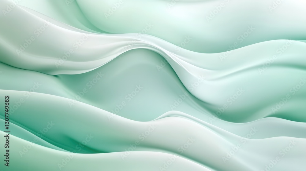 Poster Abstract flowing background in calming pastel green and blue tones with smooth shapes conveying tranquility and serenity Generative AI