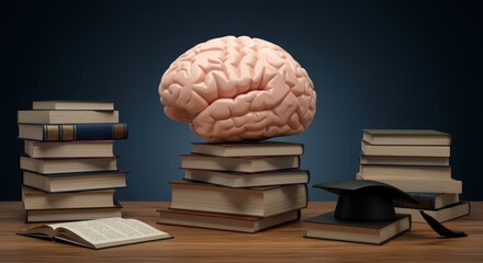 The Power of Knowledge: Books and the Brain - Books, brain, education, learning, and knowledge are visually represented, symbolizing academic achievement and the pursuit of wisdom