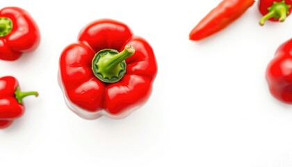 Single vibrant red bell pepper isolated on pure white background, gardening, illustration