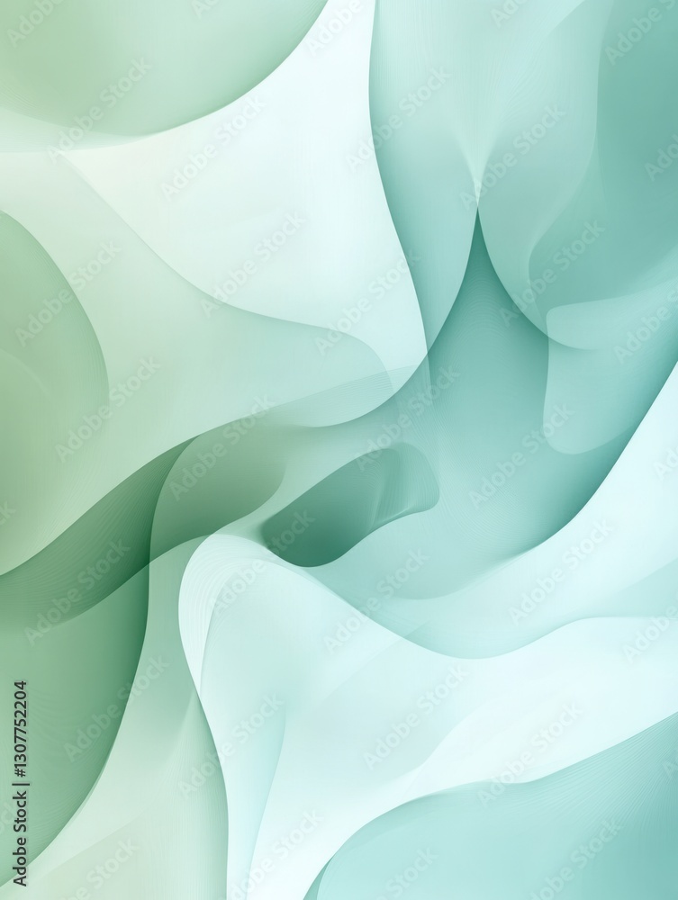 Poster Abstract design with calm pastel green and blue tones featuring smooth flowing shapes for tranquility and relaxation Generative AI