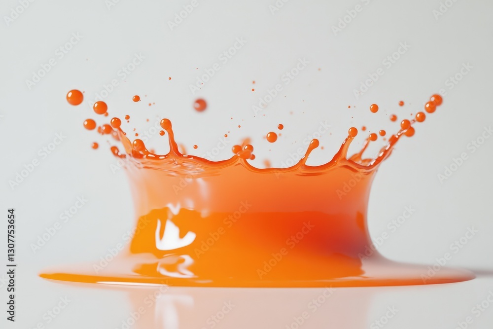 Poster orange liquid splashing, creating a crown-like shape with droplets.