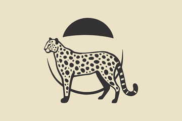 Boho leopard on beige background, hand-drawn vector line art © Victoria