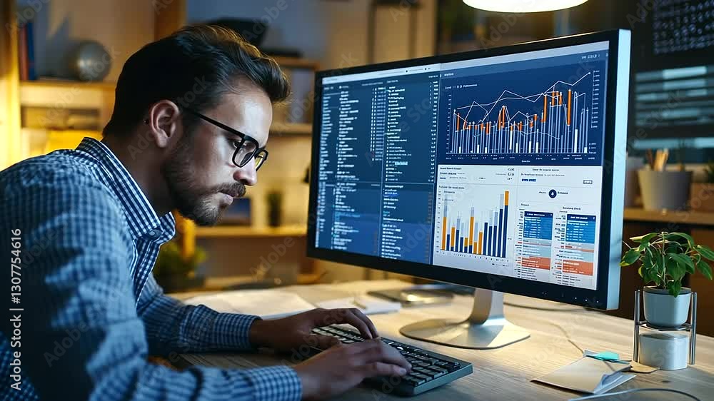 Aufkleber a tech expert delves into big data within a modern digital workspace.