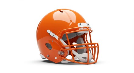 Fototapeta premium Vivid Orange Football Helmet - A vibrant orange football helmet, isolated on white, symbolizes athleticism, competition, safety, victory, and teamwork