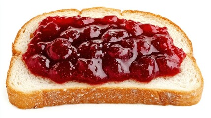 Vibrant red cranberry jam spreading across white bread slice, highlighting sweet homemade preserve with rustic breakfast presentation