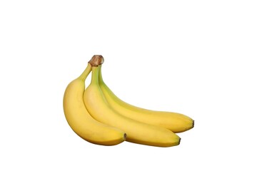 Three ripe bananas are clustered together,
