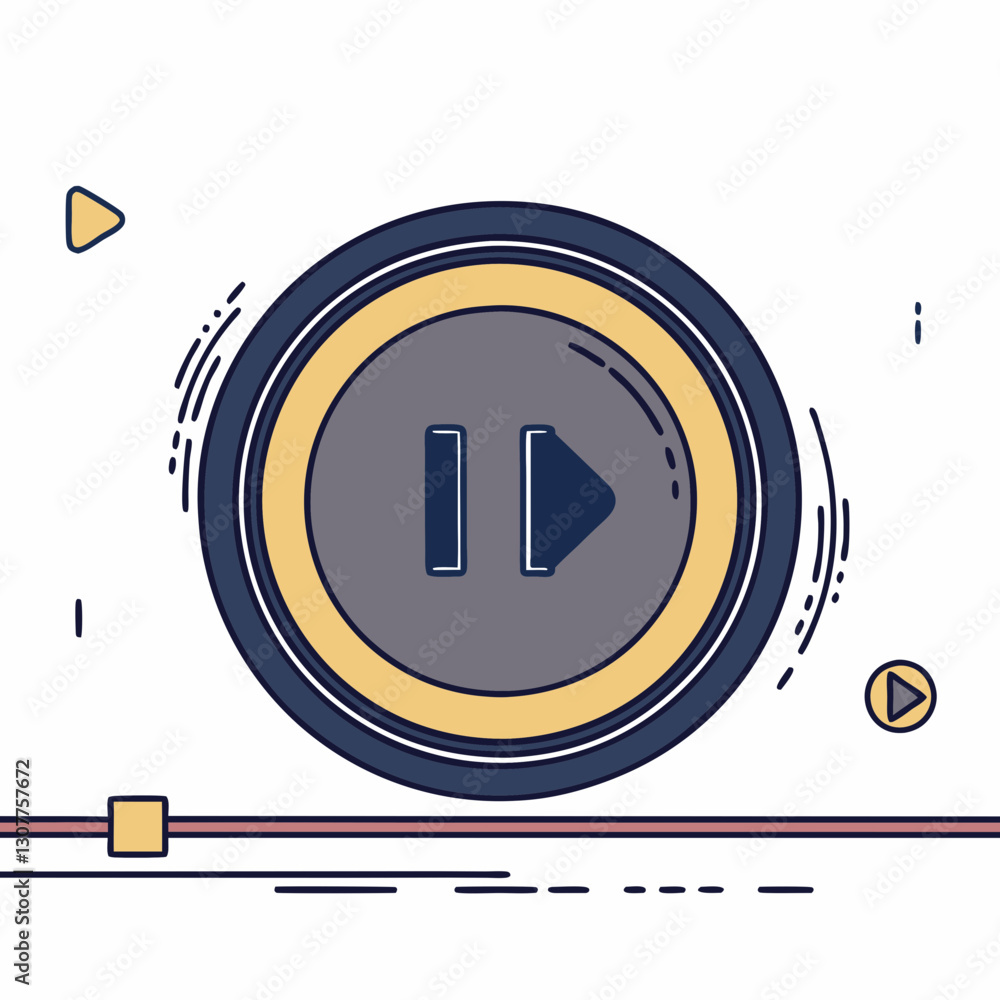 Poster colorful play button icon with dynamic elements, digital interaction concept