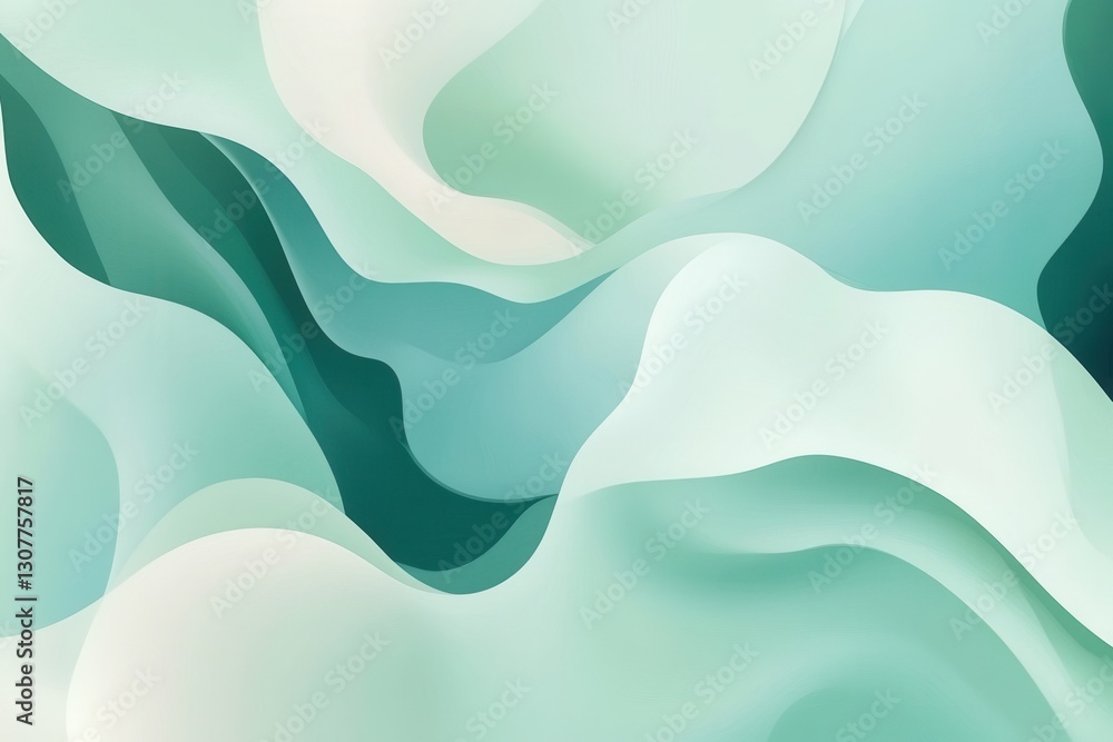 Poster Abstract background of calmness featuring smooth flowing shapes in pastel green and blue tones creating a serene atmosphere Generative AI