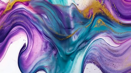 Abstract Fluid Art: Teal, Purple, and Gold Swirls