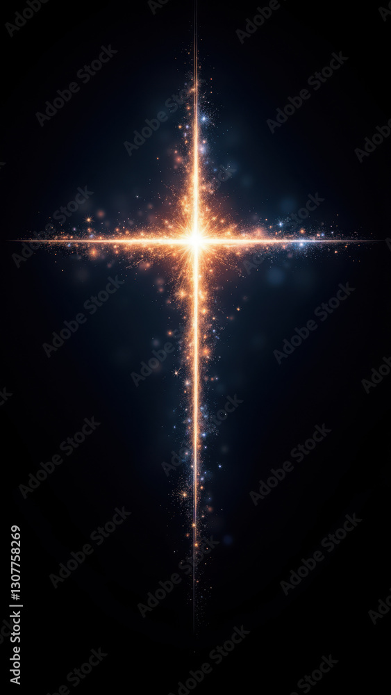 Poster cross with starburst glow effect on a dark background.