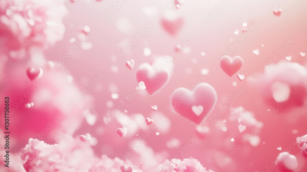 Poster floating hearts in soft pink hues create a dreamy backdrop filled with love and delicate textures fo