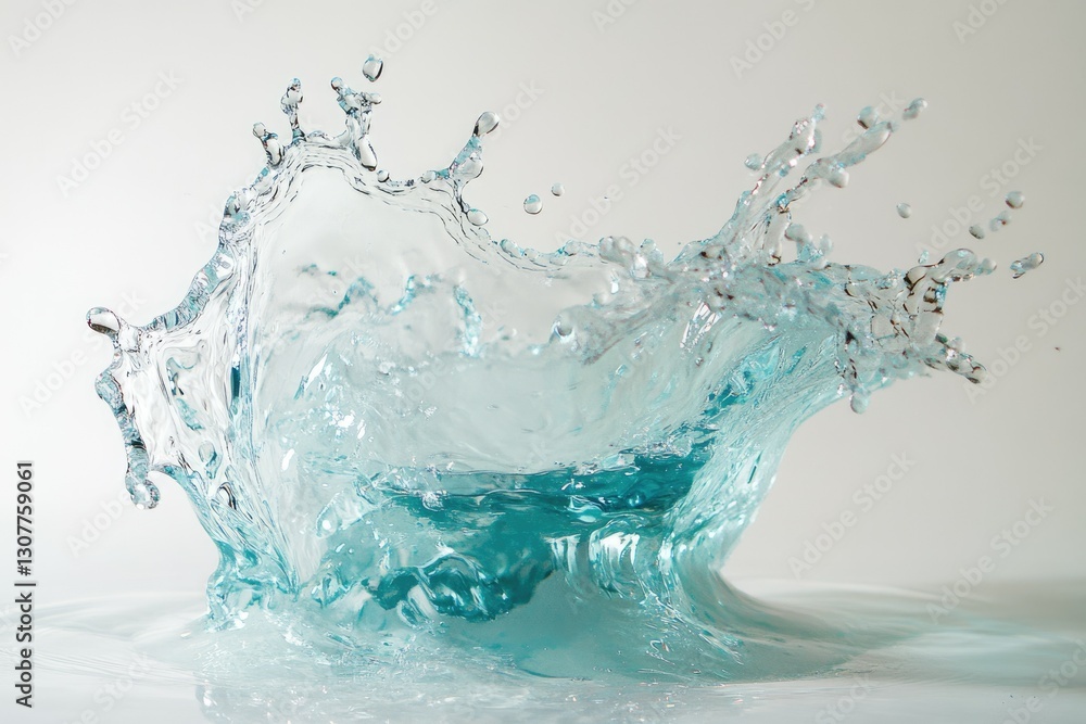 Poster a mesmerizing splash of turquoise water, frozen in time, showcasing its dynamic texture and transluc