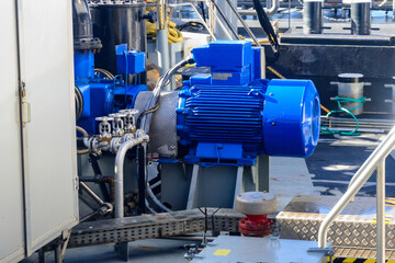 Big blue pump/motor on a boat. Location photo: Port of Antwerp