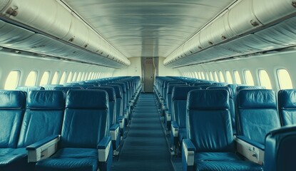 Fototapeta premium Empty Airplane Cabin: Awaiting Passengers
