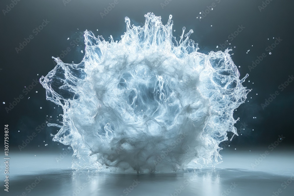 Poster a mesmerizing sphere of water explodes, creating a stunning display of frozen motion and intricate d