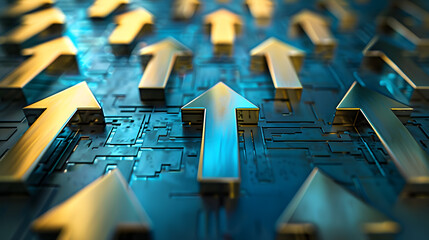Glowing Blue Arrows Pointing Upward, Symbolizing Growth and Success