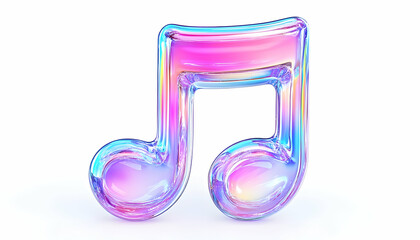 Iridescent Eighth Note on White Background; Music App Icon