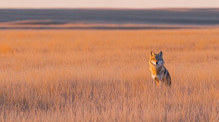 Obraz premium Coyotes in Golden Prairie Sunset