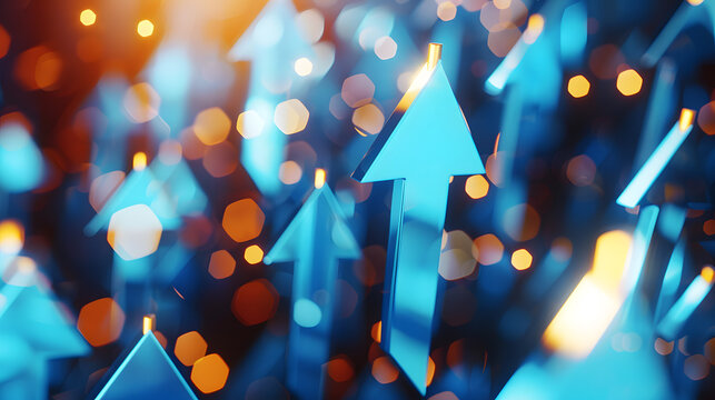 Glowing Blue Arrows Pointing Upward, Symbolizing Growth and Success