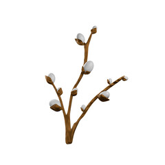 3d Blossoming branch with buds. Symbol of the arrival of warmth. The concept of the meeting of spring and holy Easter