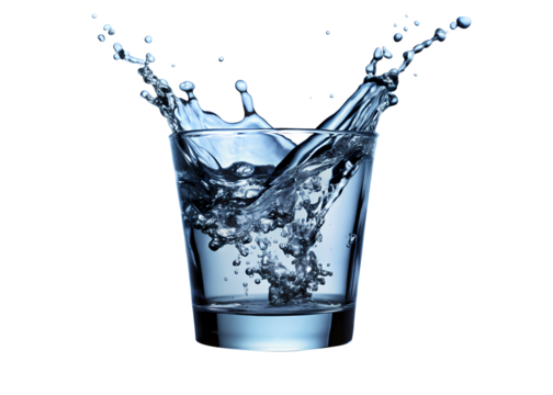 liquid water wave splashing out from a glass isolated on transparent background