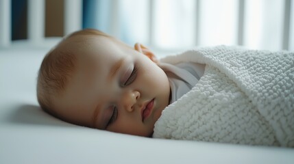 Sleeping baby girl wrapped in cozy blanket nursery room photography peaceful environment close-up view serenity concept