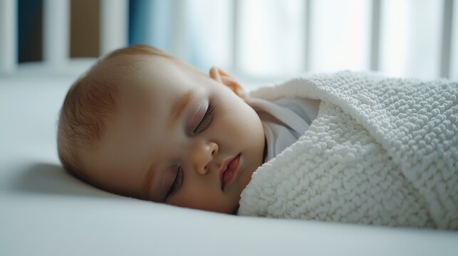 Sleeping baby girl wrapped in cozy blanket nursery room photography peaceful environment close-up view serenity concept