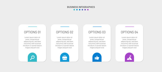 Horizontal progress bar featuring 4 arrow-shaped elements, symbolizing the four stages of business strategy and progression. Clean timeline infographic design template. Vector for presentation