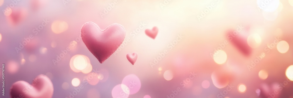 Fototapete Floating hearts create a dreamy atmosphere of love with soft pink hues and delicate textures in the background Generative AI