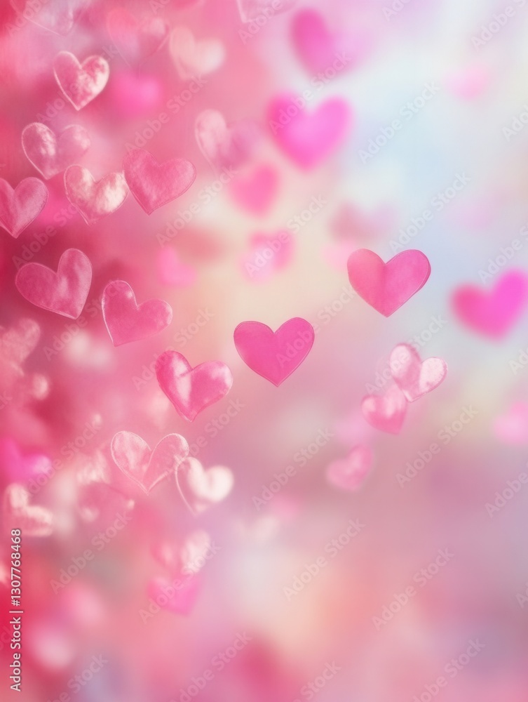 Poster soft pink abstract background featuring floating hearts and delicate textures for love themed design