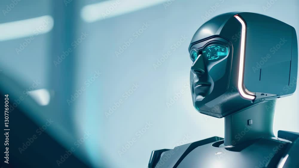 Poster futuristic humanoid robot engaged with technology in a modern laboratory setting concept of artifici