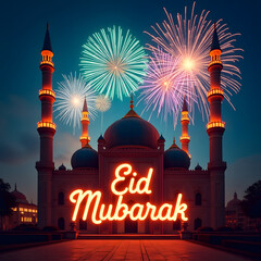 Celestial Eid Fireworks Over Majestic Minarets