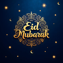 Celestial Eid Golden Swirls and Glowing Crescents