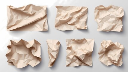 A premium pack of four crumpled paper textures, with intricate wrinkles and deep folds, presented with even spacing on a white background.