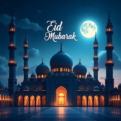 Eid Serenity A Celestial Glow Over the Sacred Mosque