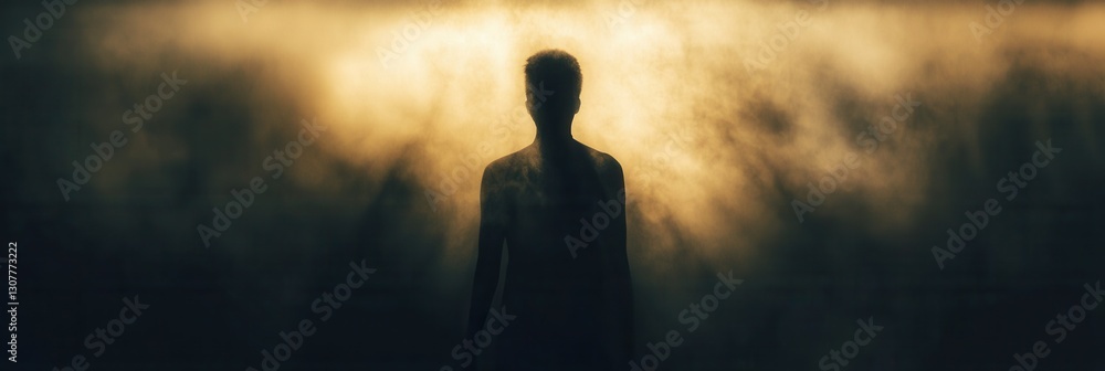 Leinwandbilder mysterious silhouette emerges from blurred shadows in a dark toned abstract environment conveying fe